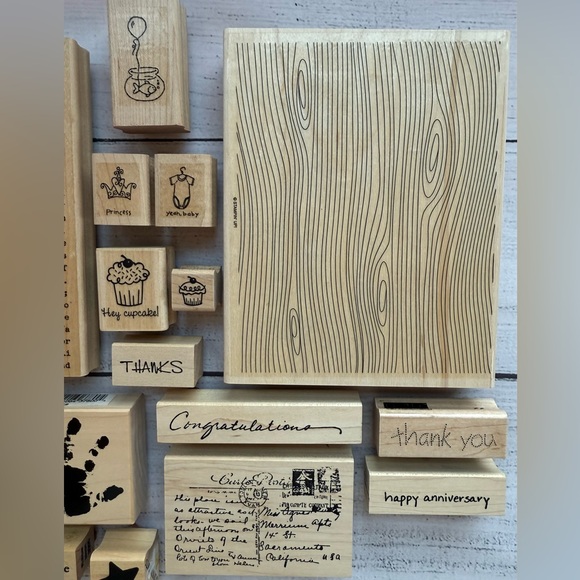 Lot of 22 Wooden Rubber Stamps Stampin Up Woodgrain Typewriter Coffee Baby - Picture 2 of 5